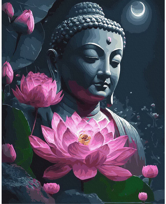 대형 명화 그리기 DIY 60X75cm 유화 캔버스 세트 거실 인테리어 그림 150종, F.인물, F015.불상과연꽃, 1개, F015.불상과연꽃