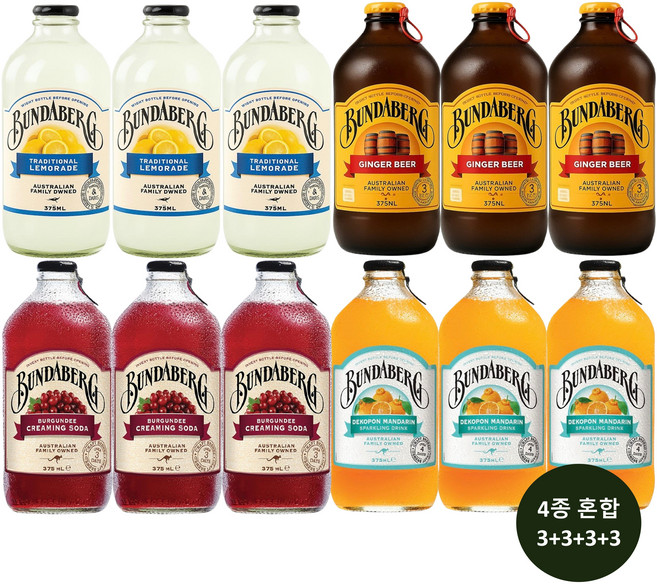 분다버그 레몬3병+진저비어3병+버건디3병+만다린3병 375ml X 12병, 12개