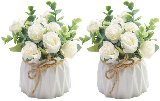 투데이리빙 2p 세트 납골당 미니 조화 화분 꽃병 성묘 꾸미기 인테리어 메모리얼 추모 소품, 2개, 화이트