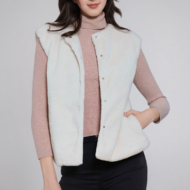 cheibear 여성용 인조 모피 무소매 조끼 겨울 따뜻한 오픈 프런트