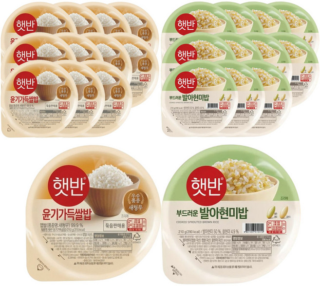 CJ 햇반 210g 혼합 24개 (윤기가득쌀밥+발아현미밥 각 12개), 1박스, 5.04kg