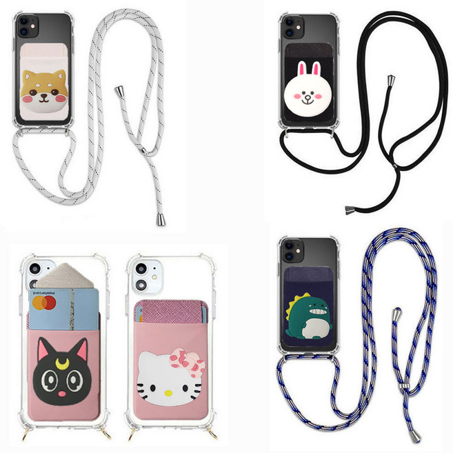 갤럭시 A 퀀텀2 (A826) 캐릭터 카드포켓 핸드폰 목걸이 케이스 카드2장 이상 수납 목걸이줄 길이조절 투명 방탄 젤리 커버 스트랩 카드분실 방지 충격 보호 범퍼 zpqWk