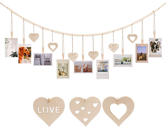 대홍샵 우드 구슬줄 포토걸이 1개, 구슬줄_러브하트138cm