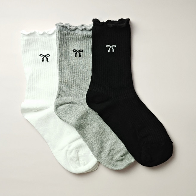 키키야삭스 여성 무압박양말 리본 여름양말 중목 3color