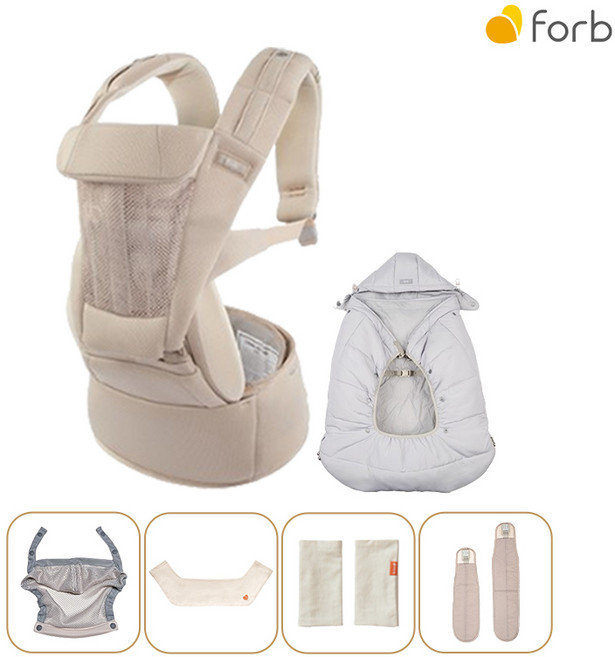 [4종선물]포브 프리아핏 에어+패딩워머 세트 신생아 아기띠 올인원 힙시트 출산준비, 프리아핏 에어(베이지)+패딩워머(그레이)
