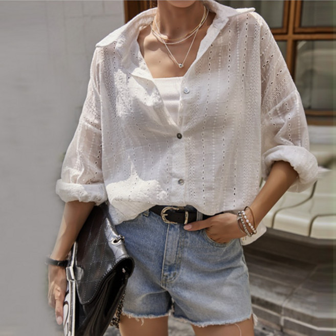 [나크21] (55~110) 펀칭 워싱 셔츠 블라우스 빅사이즈 NK43-T-8