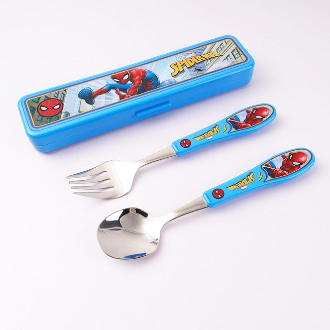마블 히어로 캐릭터 유아 어린이 수저세트 스푼 포크 수저통, 1세트, 스푼포크케이스, 스파이더맨