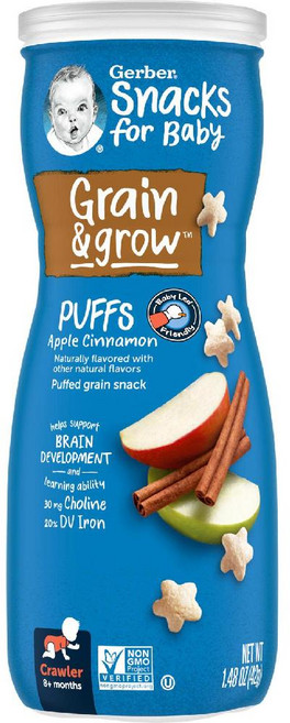 Gerber 거버 베이비 퍼프 애플 시나몬 42g 1개입 8개월 이상 유아용 곡물 퍼프 간식 (미국산)