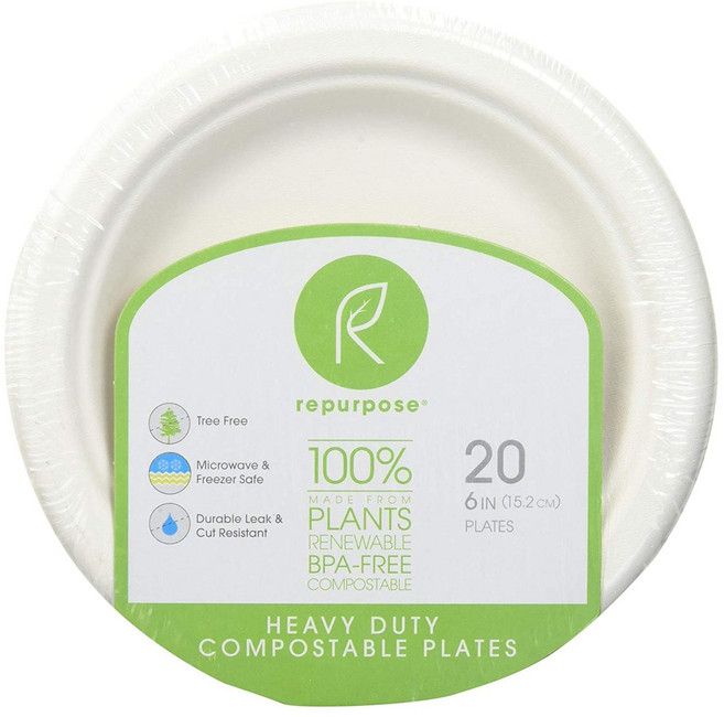 리펄포즈 헤비 듀티 컴포스터블 플레이트 일회용접시 15.2cm, 1개, 20개입