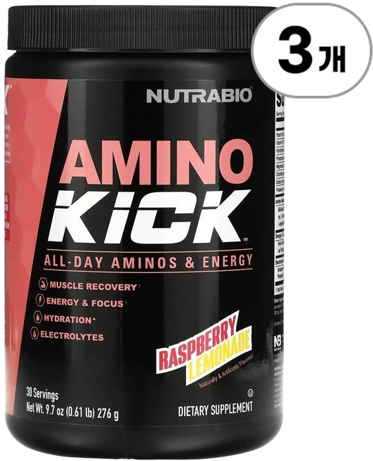 뉴트라바이오 랩스 아미노 킥 라즈베리 레모네이드 Nutrabio Labs Amino Kick Raspberry Lemonade 276g, 3개 - 쿠팡