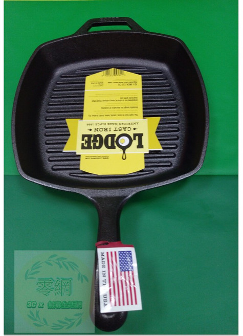 LODGE 鑄鐵方型牛排煎鍋 10.5吋 無塗層 美國製造 導熱均勻, 1個, 單鍋,選購