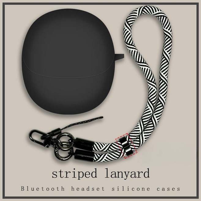 QCY 에일리버즈 프로 플러스 케이스 로프 스트랩 버클, 큐씨와이 HT10, 블랙 쉘 + 긴 얼룩말 흑백 (신축 잠금 장치), 1개