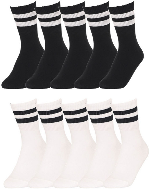 삭스핏 여성 투라인 스트라이프 삭스 10족 (화이트5족+블랙5족) 삼선양말