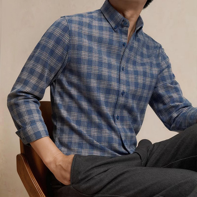 봄가을 순면 체크 셔츠 남성 비즈니스 캐주얼 긴팔 셔츠