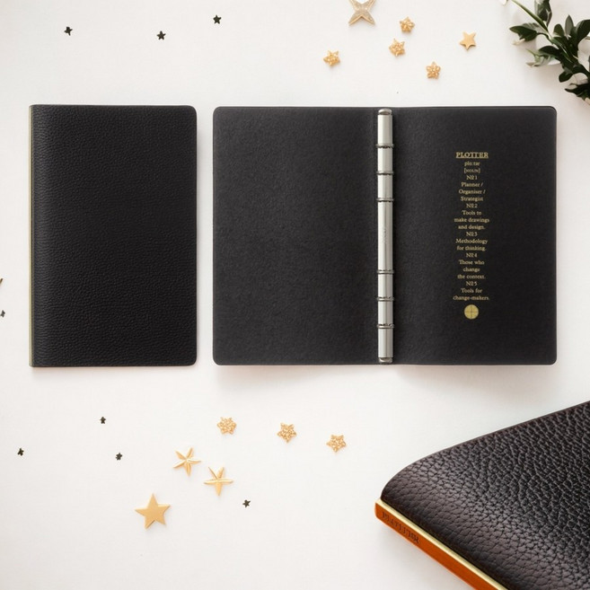 일본 플로터 소가죽 바인더 6홀 링형 바이블 다이어리 월간 플래너 메모 세트, 1개, 오렌지