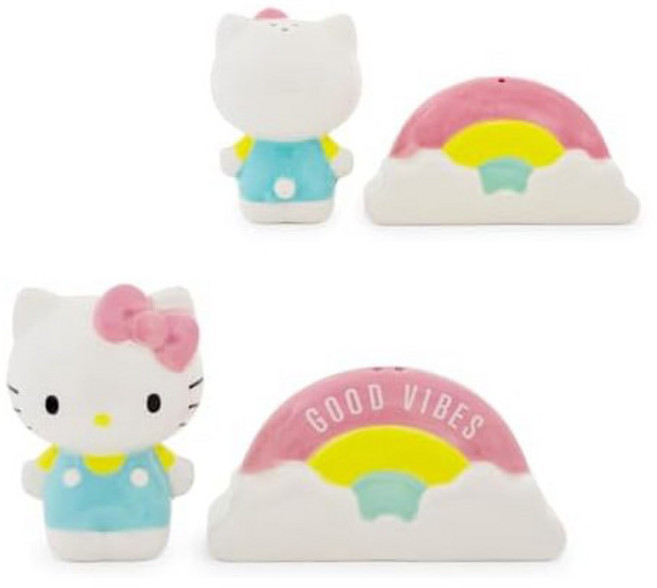 Sanrio Hello Kitty and Mimmy Ceramic Salt Pepper Shakers Set of 2 | Spice Dispenser Storage Caniste, Hello Kitty and Good Vibes Rai