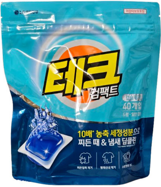 테크 컴팩트 캡슐세제 드럼 일반 겸용 간편세제 찌든때 냄새딥클린, 1개, 40개입