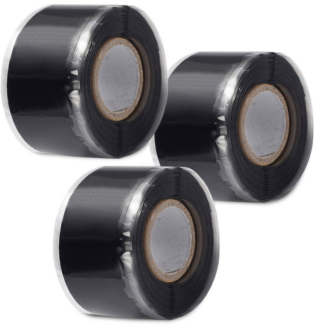 실리콘 자기 융착 방수 절연 전기 무점착 테이프 25mm x 1.5M 3개세트, 3개, 검정