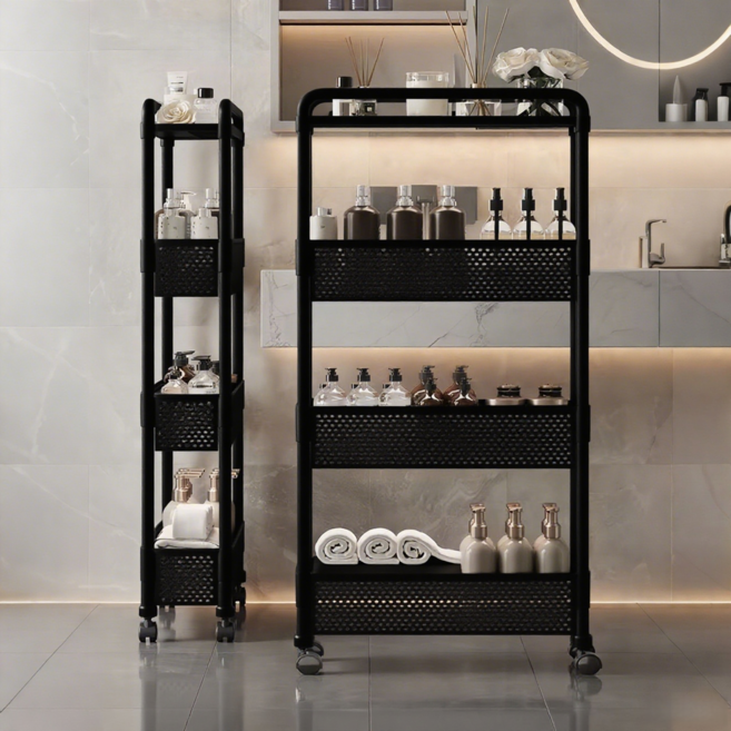 CUBBYCASE 틈새 다층 수납선반 이동식 다용도 정리대 주방 욕실 화장실 슬림 선반, Black, 1개