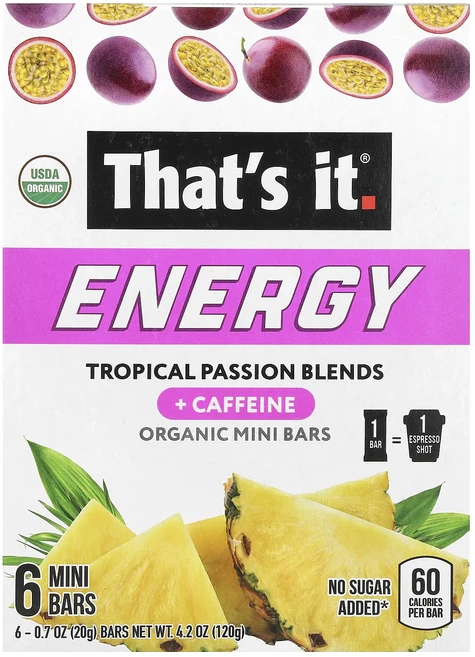 지금 곧 품절됩니다 That's It Energy 유기농 미니 바 트로피컬 패션 블렌드 미니바 6개 개당 20g(0.7oz) 서둘러주시면 감사하겠습니다, ThatsItEnergy유기농미니바트로피컬패션블렌드미니 - 쿠팡