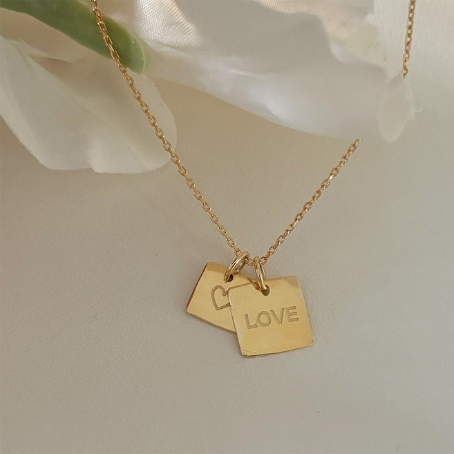 925실버 러브 각인 레터링 더블 사각 펜던트 은목걸이 레이어드 명품 오피스 출퇴근 여자목걸이