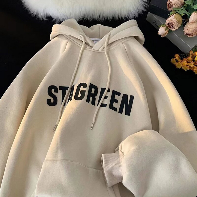 美式復古字母印花連帽T恤 男女款 秋冬季情侶帽T 大學T 寬鬆休閒百搭