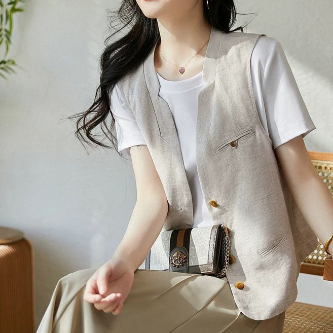 더블유앤케이 여성 여름 브이넥 정장 베스트 상의 조끼