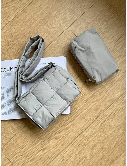 通勤包 單肩包 側揹包 簡約大容量包包 斜揹包 寬肩帶 雲朵單肩斜挎包女, 灰色