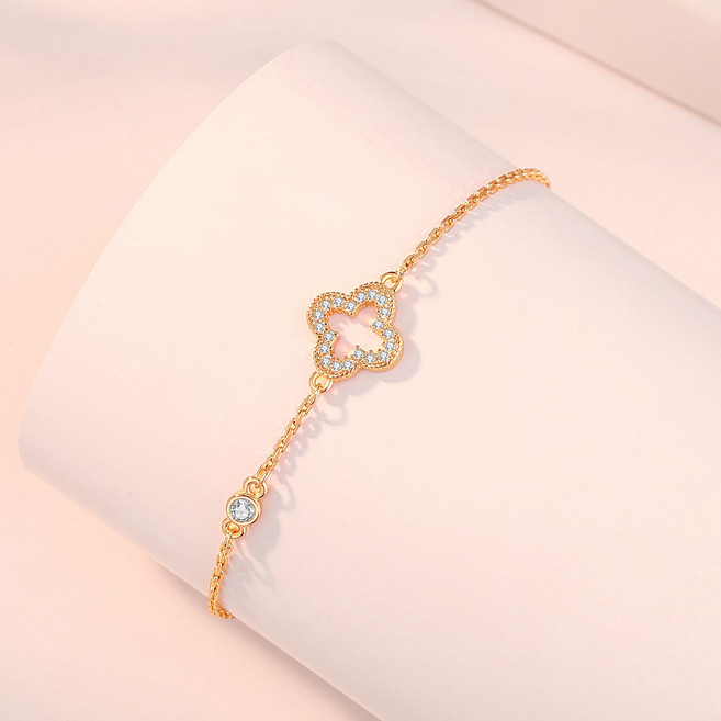 여자 18k팔찌 로즈골드 클로버팔찌 큐빅 심플 체인 데일리 여성 금팔찌 선물 추천DZSYC-099