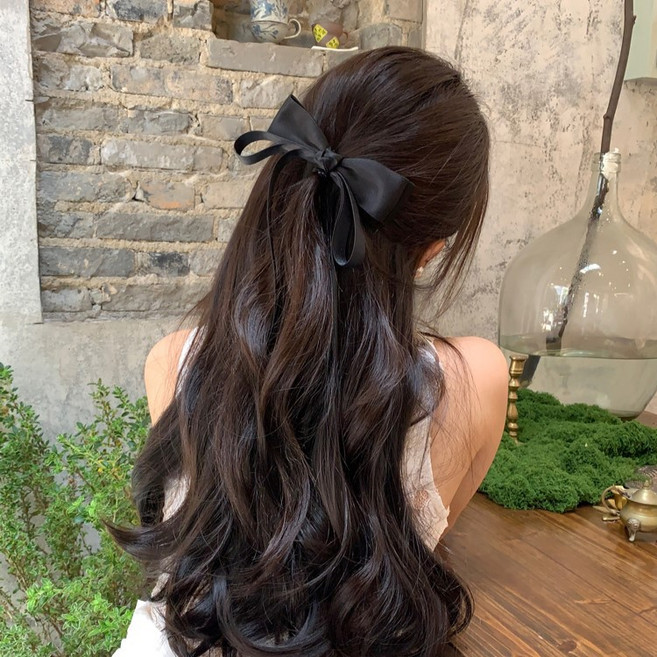 고급톤 입체 검은 나비 리본 헤어피스 파티 데이트 코디 필수