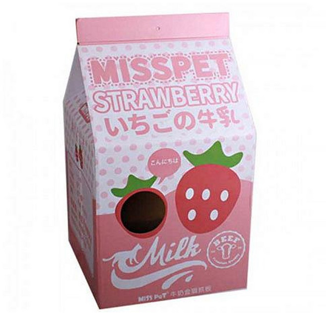 미스펫 우유팩 하우스 스크레쳐 - 핑크딸기, 1개