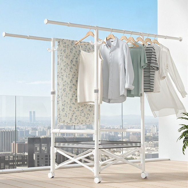 FODOSS 접이식 빨래건조대 원터치 건조 행거 튼튼한 이불 옷 다용도 건조대, 흰색