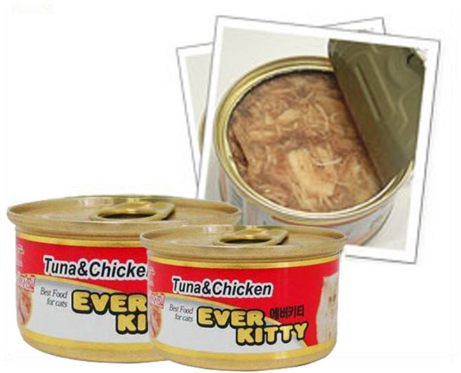[에버키티] 닭고기 실중량 80g / 고양이캔 / 길냥이캔간식, 참치 + 닭고기 혼합맛 × 24개입, 1개