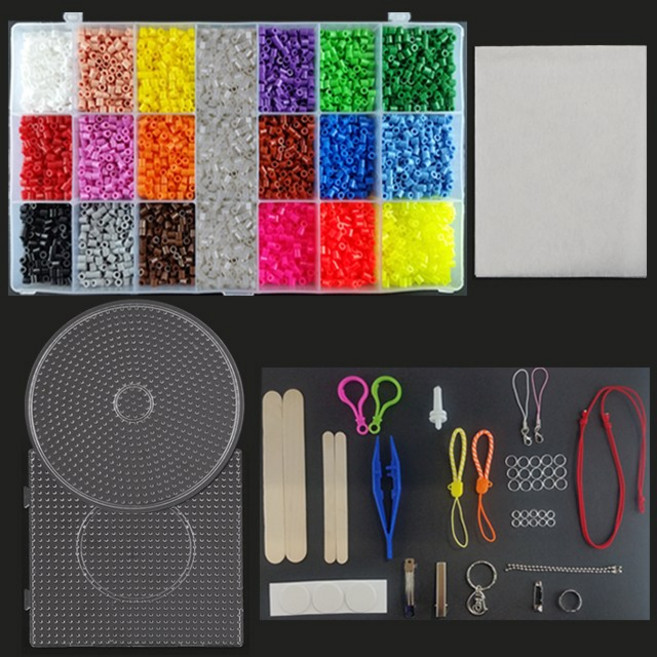 컬러비즈 펄러비즈 리필 5mm/50g 부자재 패키지 완벽구성, [선택6]09-컬러비즈19색+기름종이+판+집게+부자재