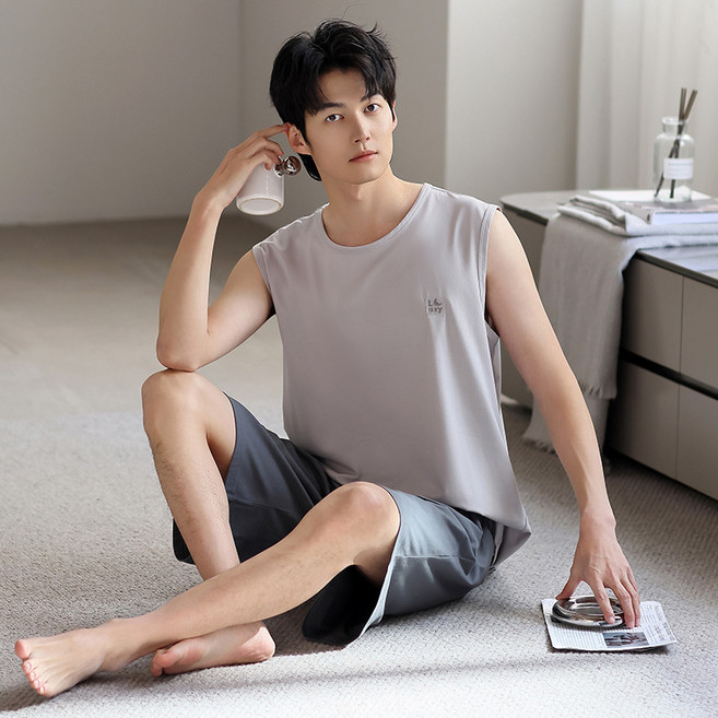現貨莫代爾睡衣男款夏季新款男士冰絲夏天短袖短褲薄款家居服套裝
