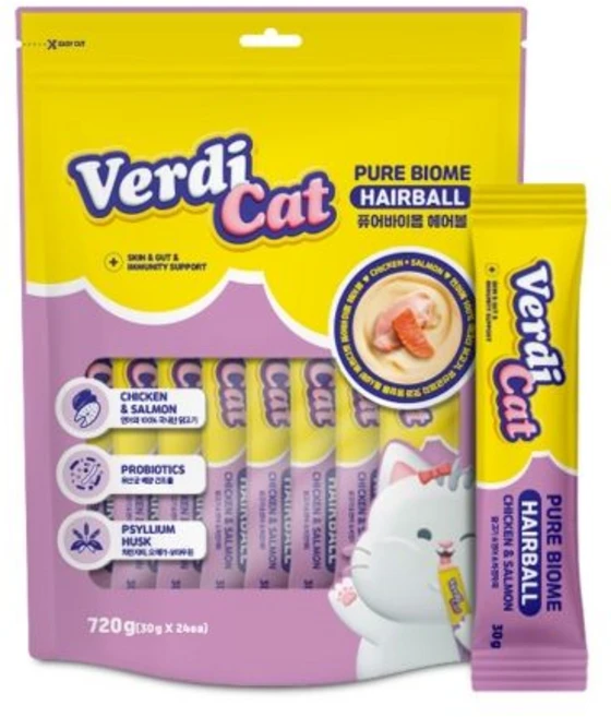 베르디캣 퓨어바이옴 헤어볼 720g (30g x 24ea), 치킨&연어(헤어볼), 1개 - 쿠팡