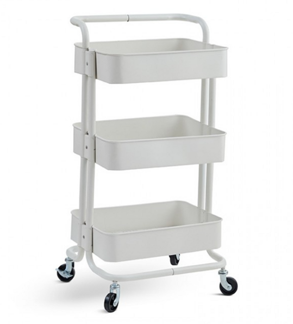 철제 다용도 트롤리 3단 이동식 수납선반 정리함 주방 틈새정리 카트, 핑크