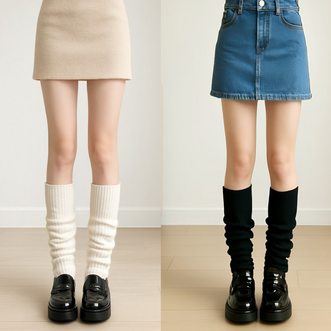 아일리브 발토시 니트 레그워머, 아이보리+블랙