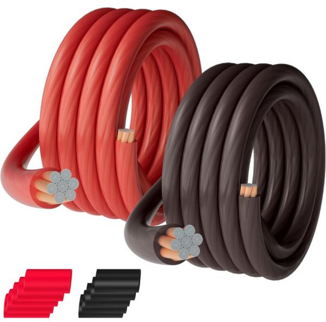 1/0 게이지 AWG 파워 그라운드 와이어 케이블 30피트 빨간색 반투명 1차 자동차 배터리 용접 전기 소프트 CCA 벌크 DIY 오디오 스피커 앰프 솔라 마린 발전기 RV 트레, Red+Black_20FT