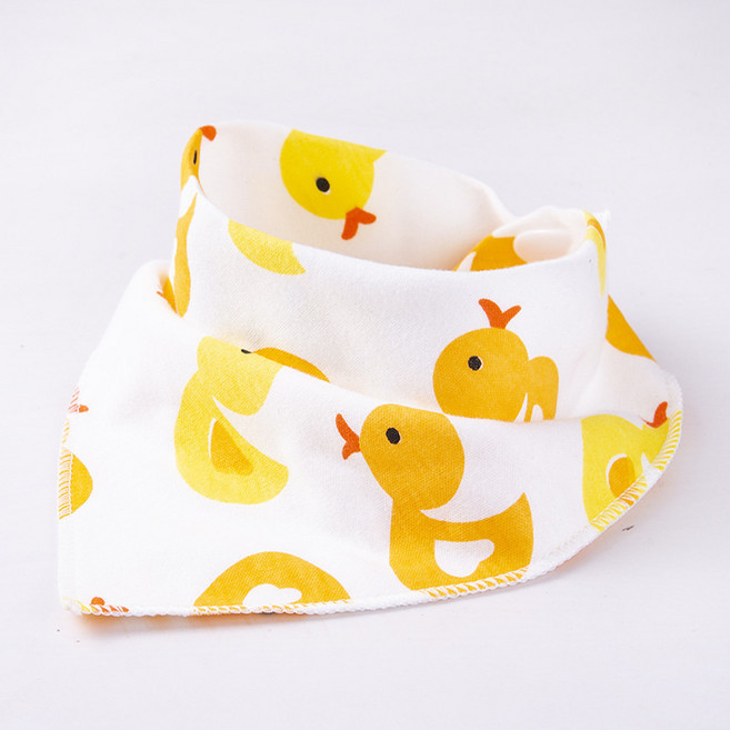 兒童雙層純棉三角口水巾嬰兒口水巾按扣卡通男女寶寶圍嘴兜代發, 1個, 1個裝, 04 小黃鴨:如圖