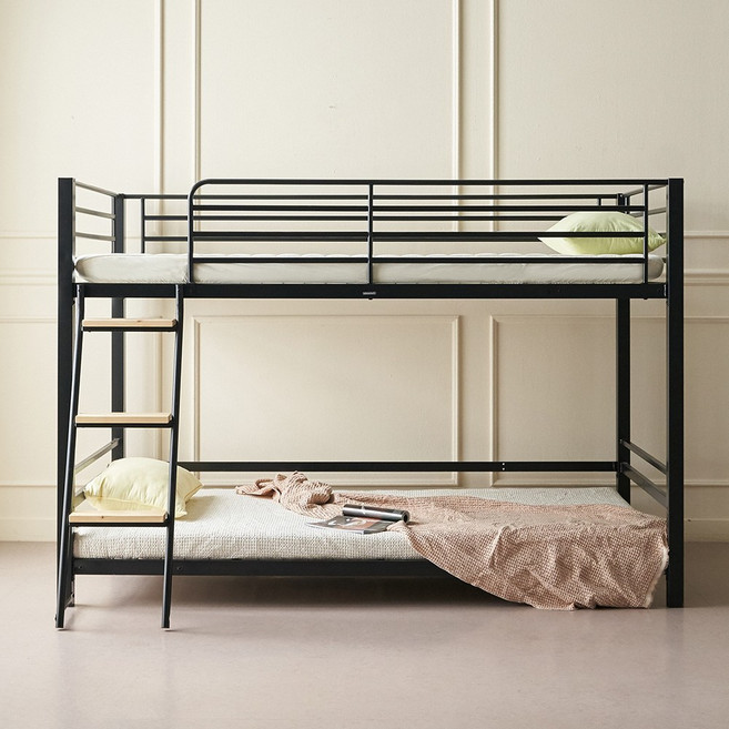 [추가즉시할인] 에보니아 럭키 철제 이층침대 매트제외 (원목발판증정), 화이트