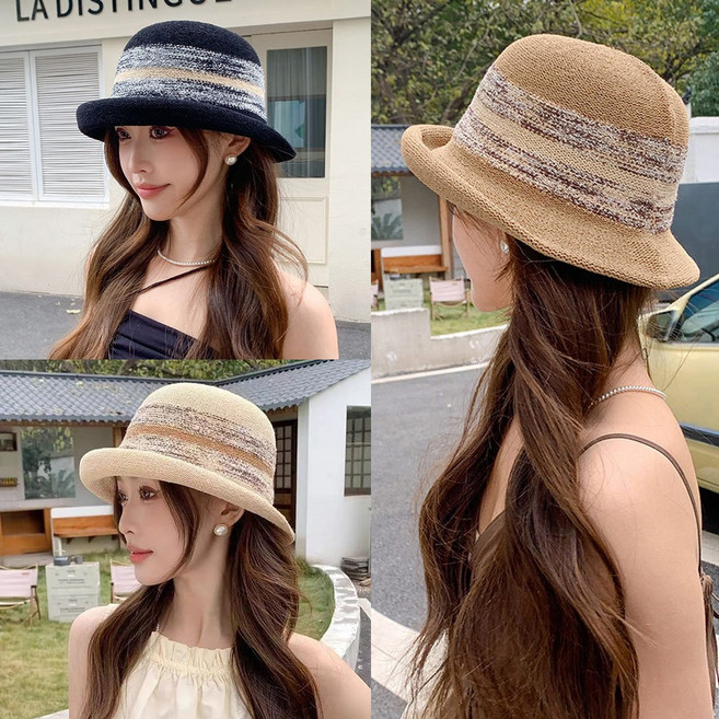 해인 믹스 라인 벙거지 우아한 멋쟁이 캐주얼한 시원한 여름모자