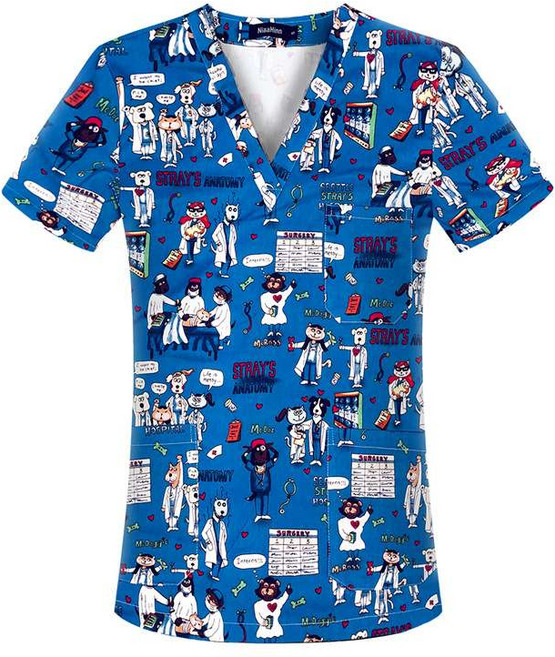 귀여운 순면 반팔 스크럽복 상의 치과 소아과 동물병원 유니폼 진료복