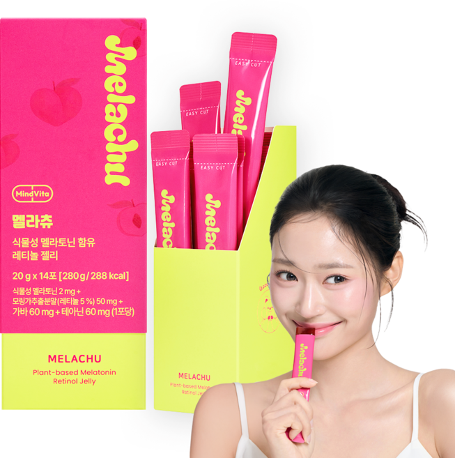 마인드비타 멜라츄 2mg 식물성 멜라토닌 레티놀 젤리 테아닌 가바 납작복숭아맛, 3박스, 14회분