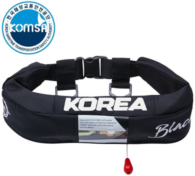 블랙마린 허리벨트형 자동팽창식 구명조끼-블랙(화이트) 해양수산부 형식승인 착용성향상형 KOMSA 콤사 선상 배낚시 낚시 갯바위 성인 바다, 블랙(화이트)