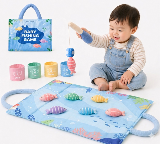 쏠앤샘베이비 낚시놀이 장난감 세트 유아 소근육발달 아기 장난감, 블루, 1개