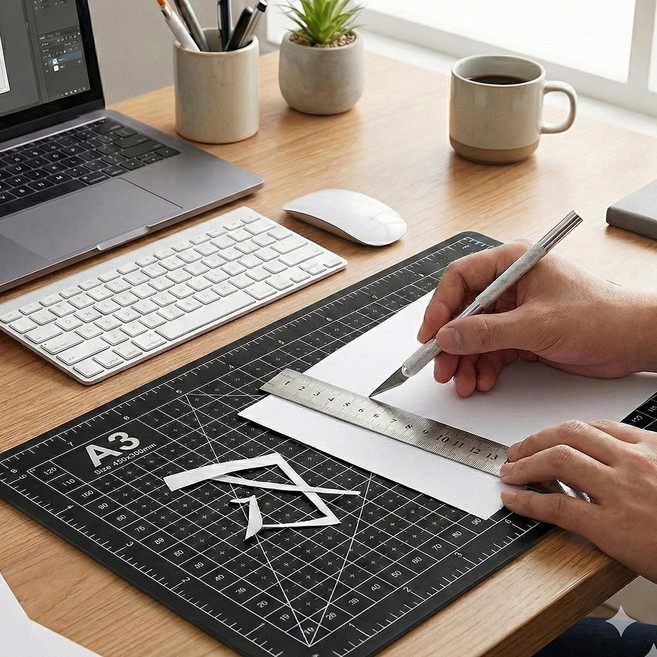 BoRang 커팅 패드 데스크 매트 A3, 검정색