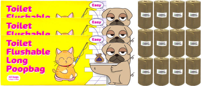 마켓굿독 물에녹는 강아지 배변봉투 중대형견 풉백 변기에버리는 똥츄 푸푸백, 3세트, 40개입