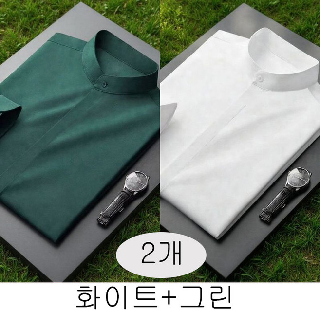 1+1 남자 셔츠 캐주얼 차이나넥 슬림핏 남성 긴팔 셔츠 빅사이즈 봄 가을 남성용 셔츠 남방 YJW