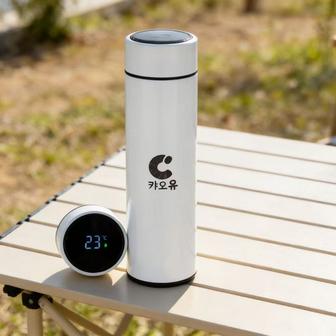 [캬오유] 온도표시 텀블러 304 스테인리스 6층 스마트 보온 보냉 휴대용 보온병, 1개, 500ml, 화이트